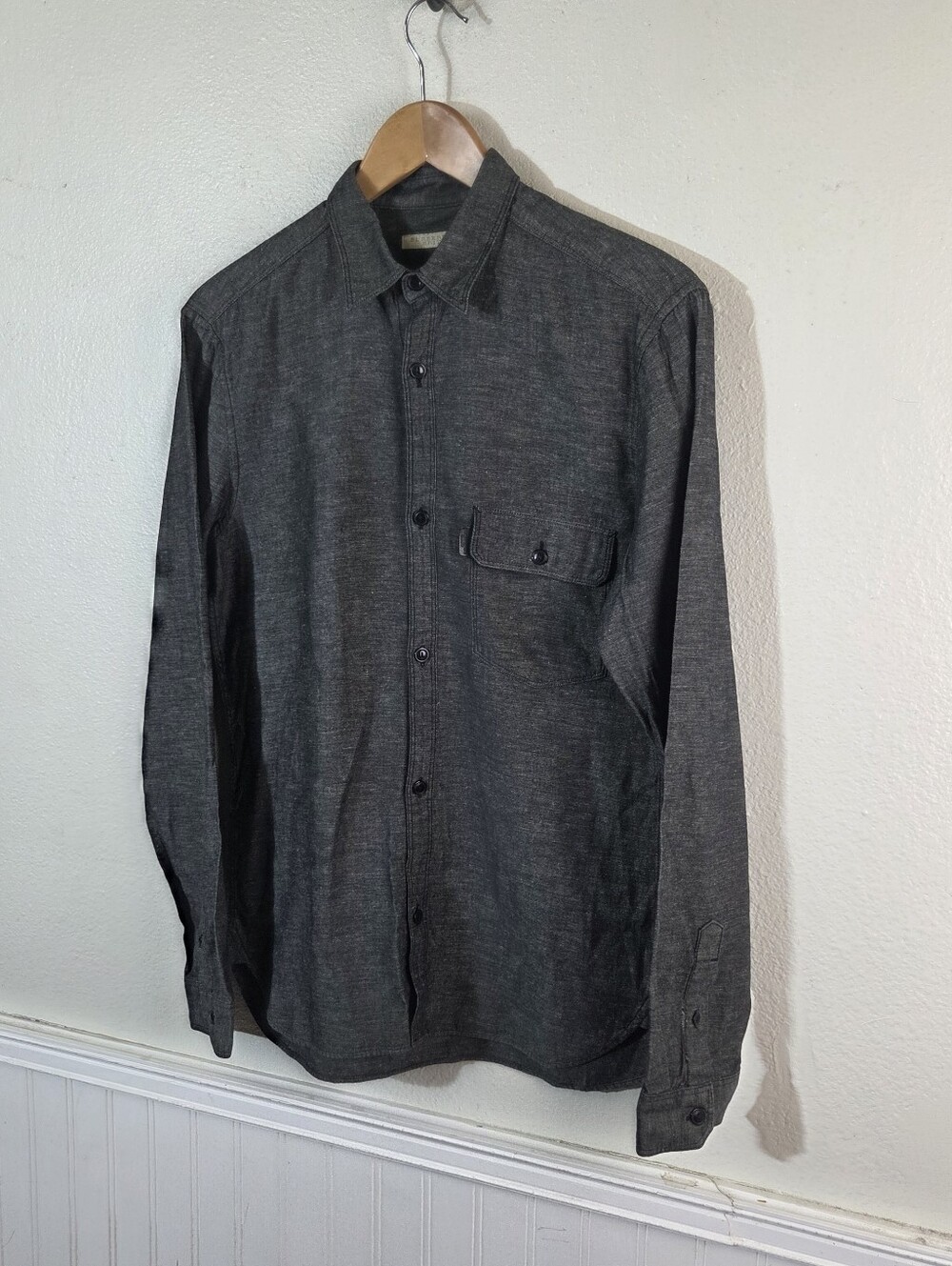 Burberry Brit Mens Small Gray Cotton Linen Button Up Shirt Long Sleeve Casual